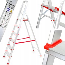 Scala Singola | a 6 Piani | Portata Max 150 kg | 47x11x178,5 cm | Lunghezza Scalino 8,5 cm | Pieghevole | Gradini Antiscivolo | Archetto di Sicurezza | in Alluminio
